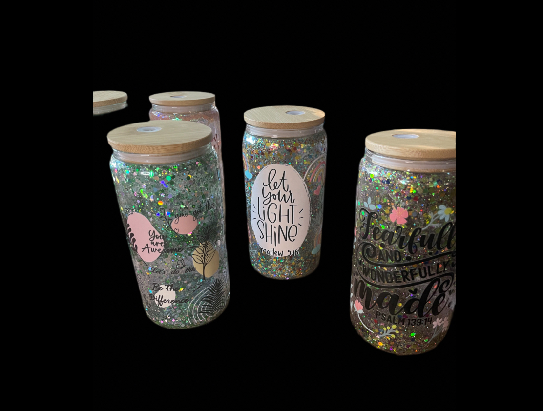 16 oz Pre~Made Glass Glitter Cups