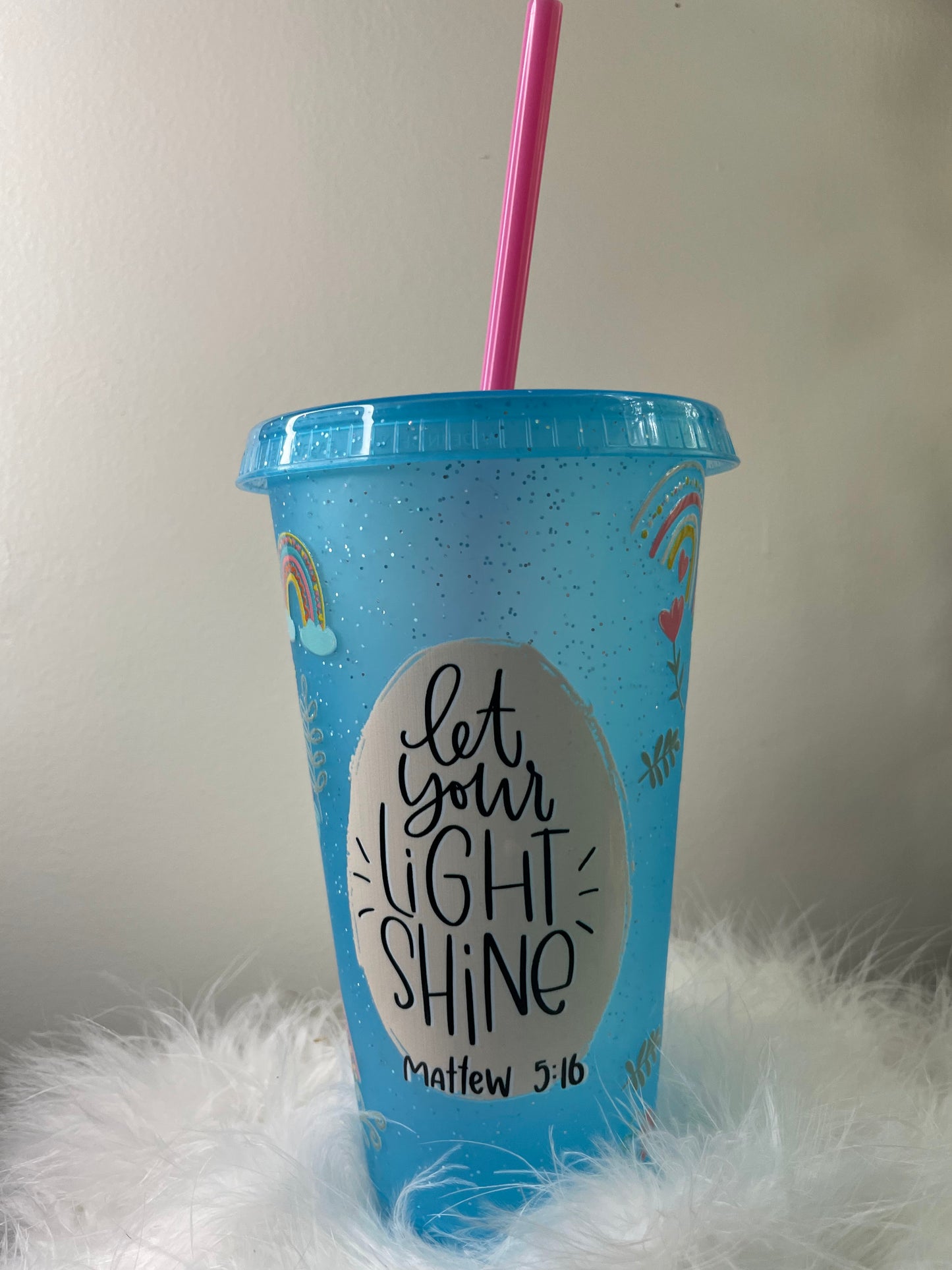 Light Blue Glitter Speckled "Let Your Light Shine"