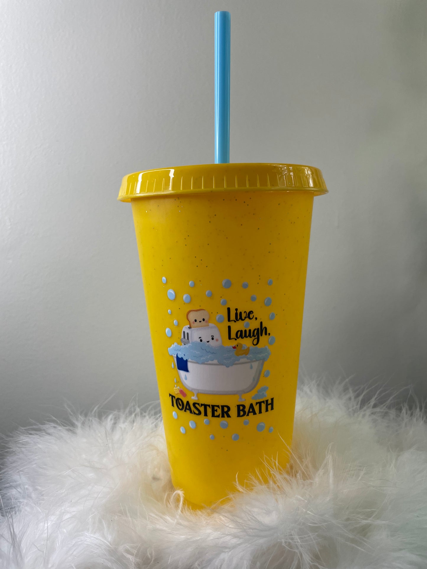 Yellow Glitter Speckled "Live Laugh Toaster Bath"